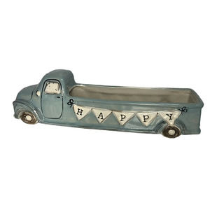 Mudpie Farmhouse Blue Happy Pickup Truck Cracker Serving Dish Mud Pie Ceramic